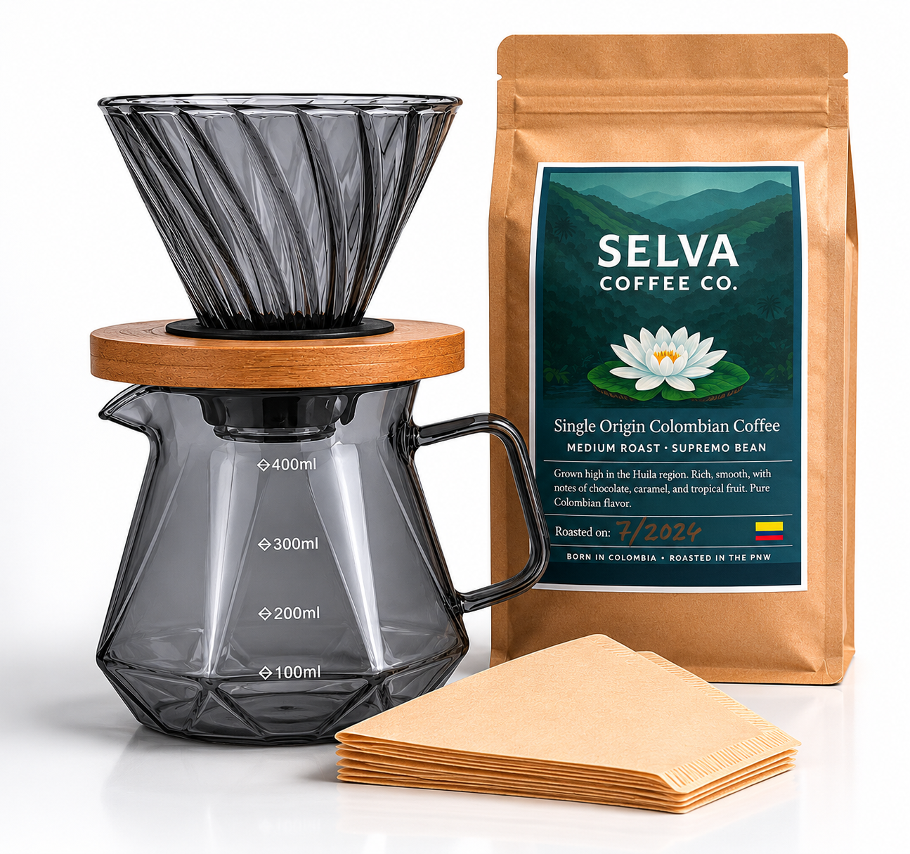 STARTER KIT BUNDLE: v60 + Filters + 1 - 16oz Ground - Medium Roast